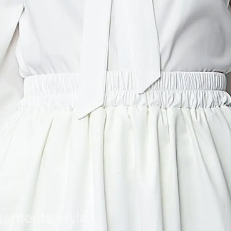 Elegant Long Sleeve Two Piece Set featuring a White Dress with Elastic Waist inspired by French Countryside Style