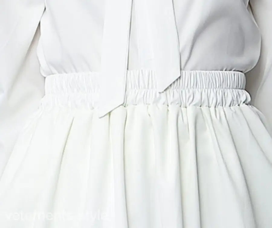 Elegant Long Sleeve Two Piece Set featuring a White Dress with Elastic Waist inspired by French Countryside Style