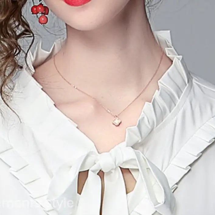 White ruffled blouse with tie in Elegant Long Sleeve Two Piece Set inspired by French countryside dress