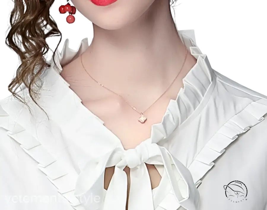 Elegant white ruffled blouse with tie in long sleeve two piece set, French countryside style