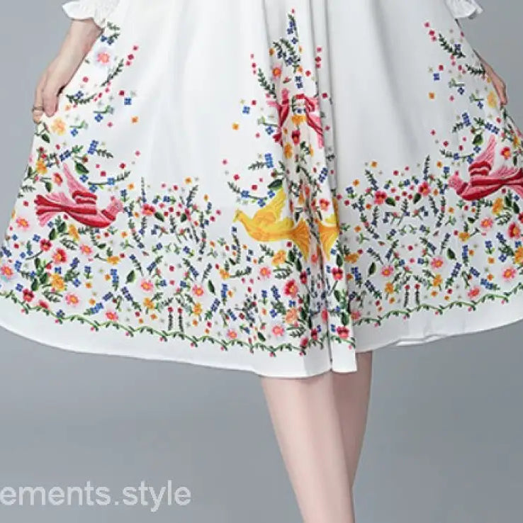 Elegant Long Sleeve Two Piece Set showcasing a White French Countryside Dress with Floral Pattern