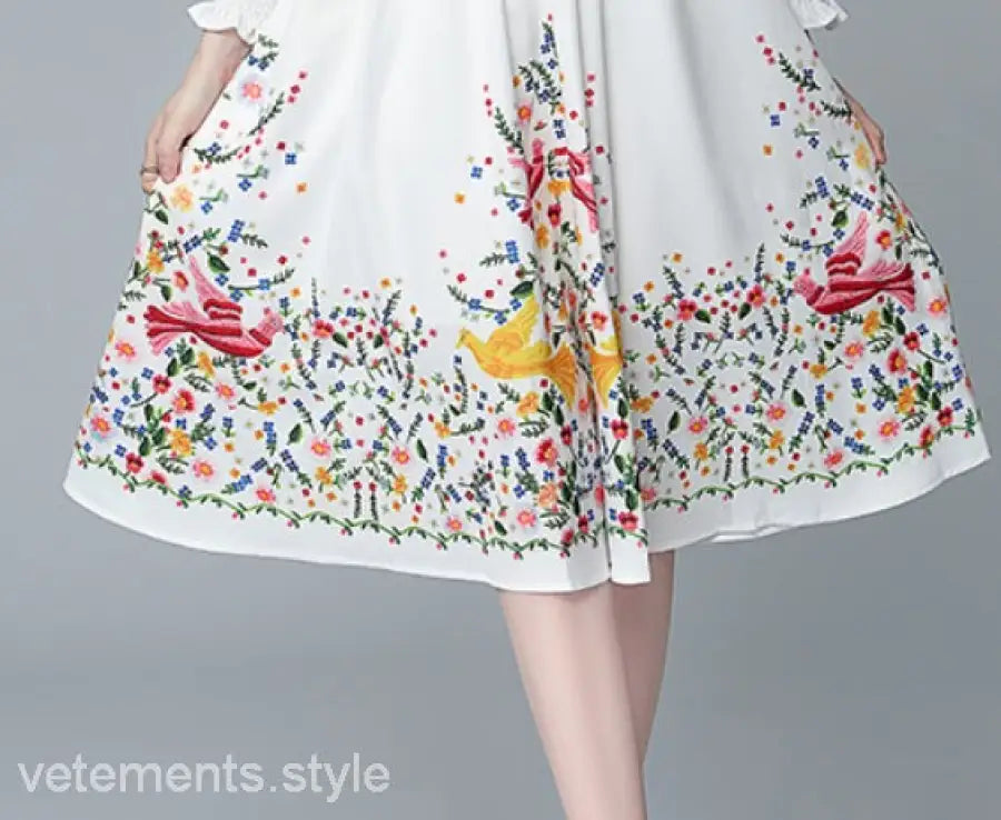 Elegant Long Sleeve Two Piece Set showcasing a White French Countryside Dress with Floral Pattern