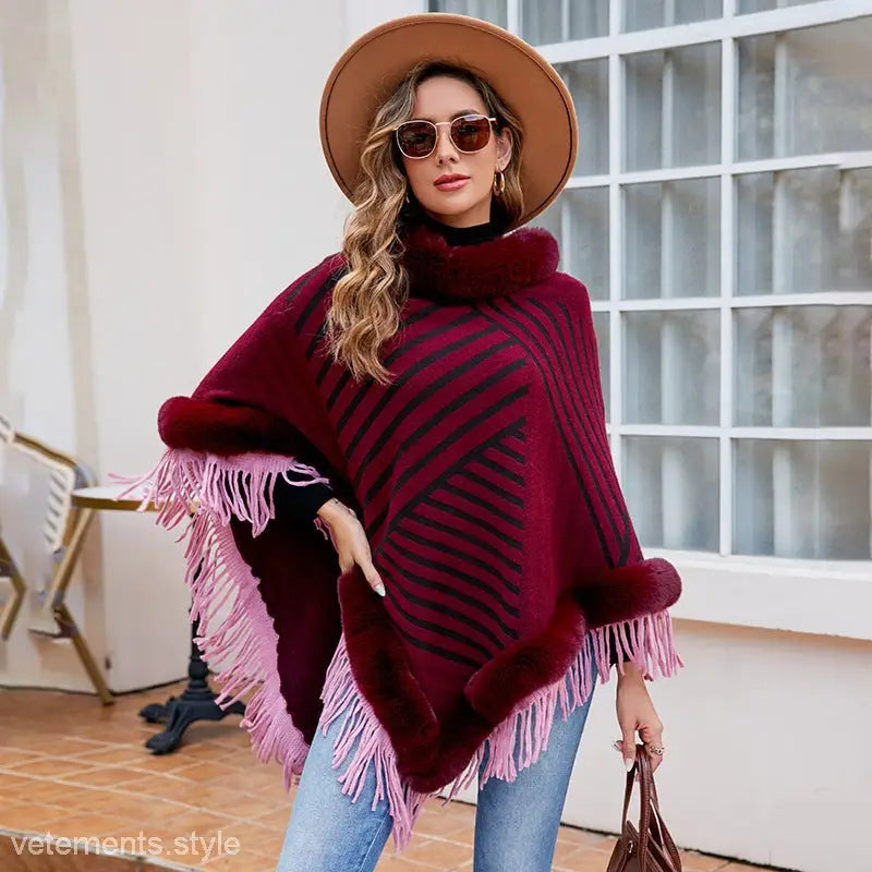 FUR COLLAR PULLOVER KNITTED CAPE-VETEMENTS