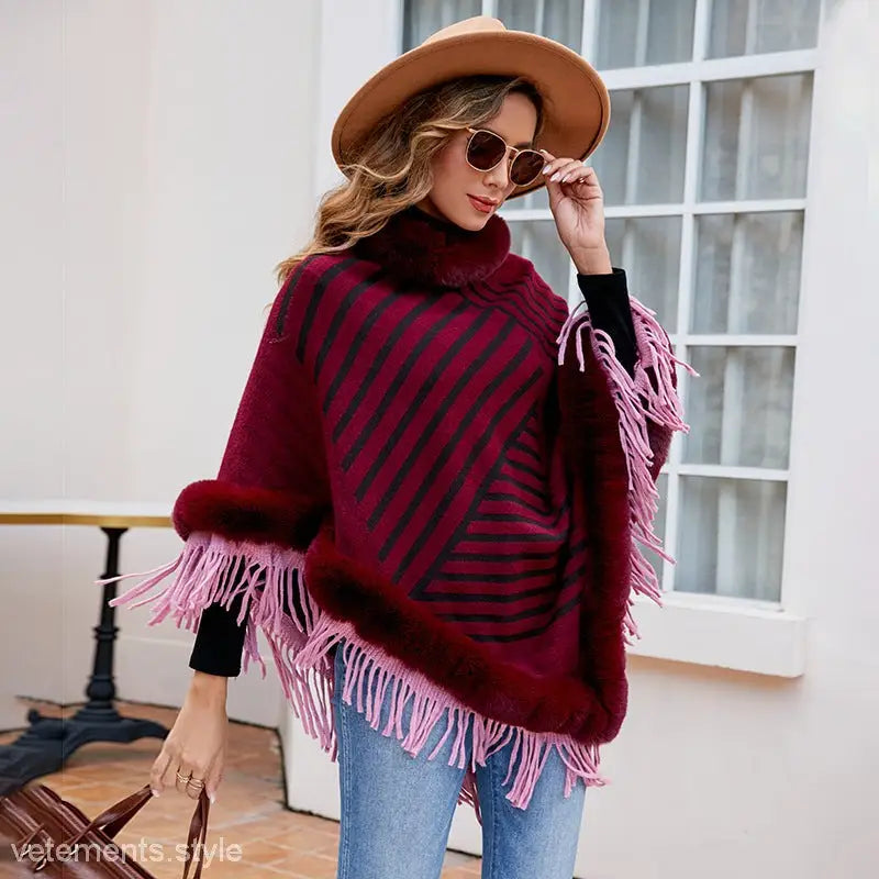 FUR COLLAR PULLOVER KNITTED CAPE-VETEMENTS