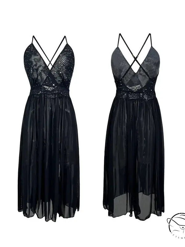 Elegant Mesh Solid Lace Slip Nightdress for All Seasons