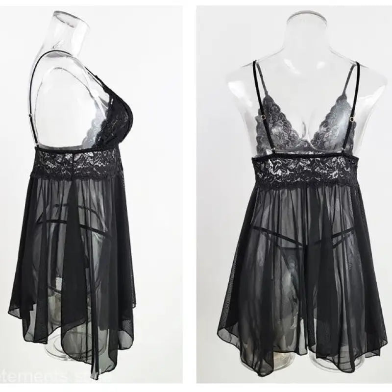 Elegant nightwear suit featuring black lace and chiffon lingerie for stylish sleepwear