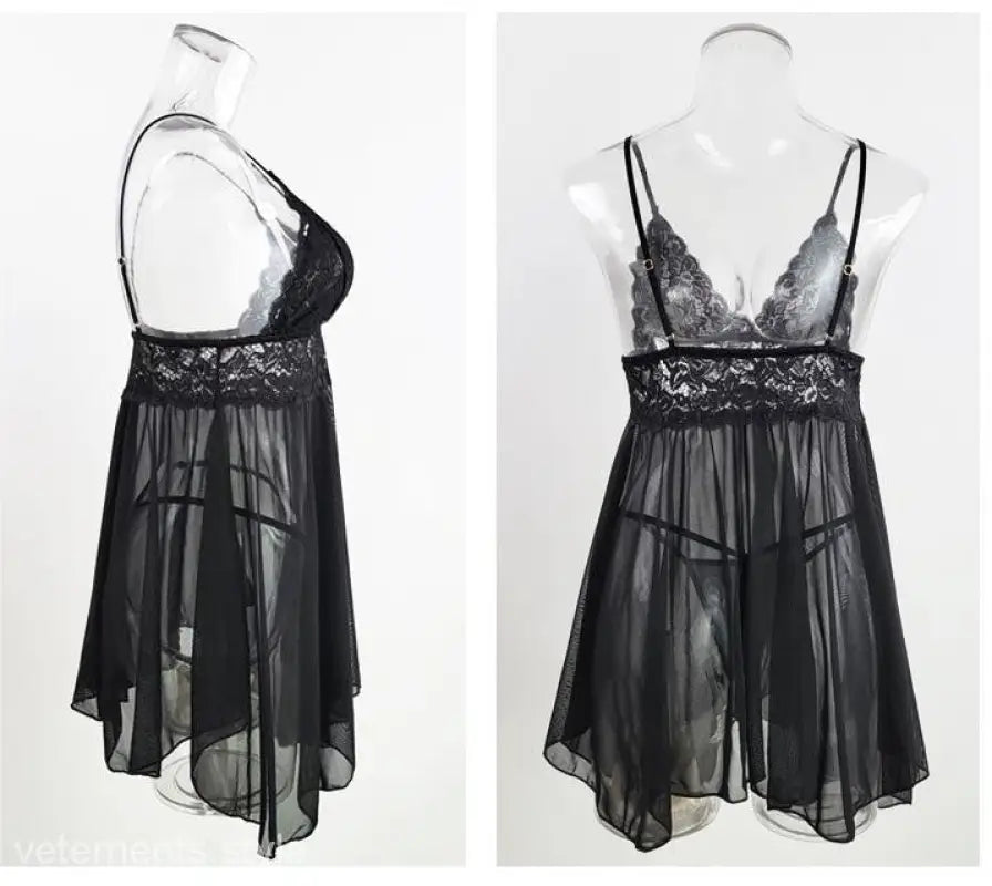 Elegant nightwear suit featuring black lace and chiffon lingerie for stylish sleepwear