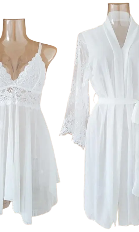 Elegant white lace lingerie set: polyester bra and panty nightwear suit