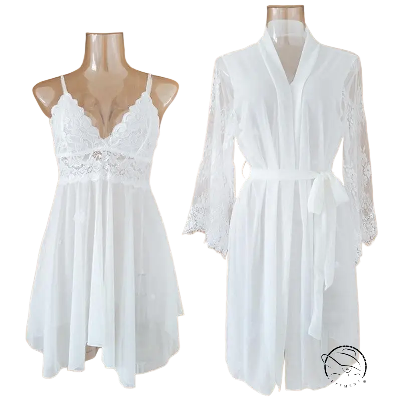 Elegant white lace lingerie set: polyester bra and panty nightwear suit