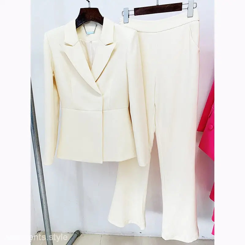 Cream-colored women’s suit from Elegant Office Brand, featuring an elegant Haya Suit design