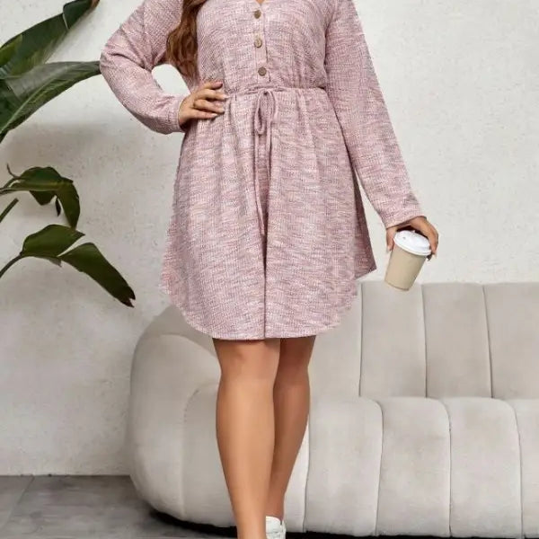 Elegant pink sweater dress for women featuring a pink slim fit dress design with a drawstring waist