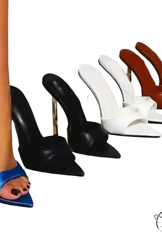 Elegant pointed toe female slippers: high-heeled mule sandals in colors