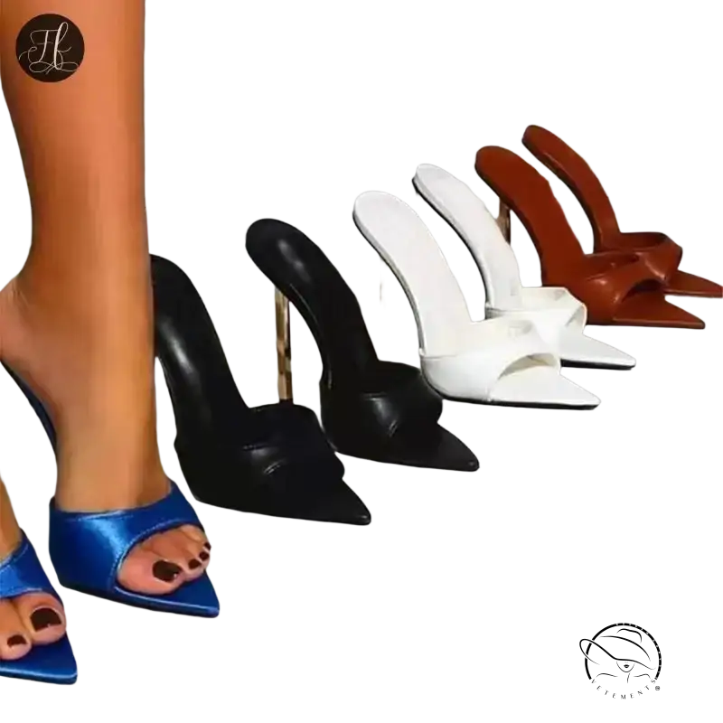 Elegant pointed toe female slippers: colorful high-heeled mule sandals