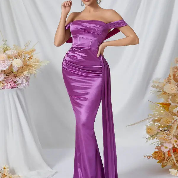 LONG TAIL SHEATH OFF THE SHOULDER SPLIT DRESS-VETEMENTS