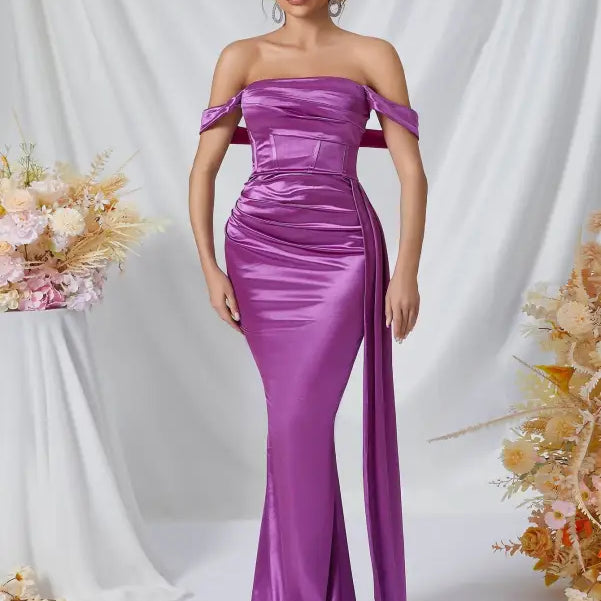 LONG TAIL SHEATH OFF THE SHOULDER SPLIT DRESS-VETEMENTS