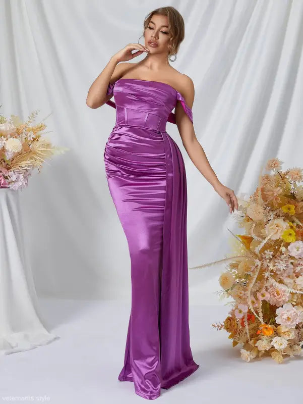 LONG TAIL SHEATH OFF THE SHOULDER SPLIT DRESS-VETEMENTS