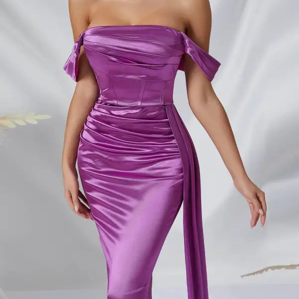 LONG TAIL SHEATH OFF THE SHOULDER SPLIT DRESS-VETEMENTS