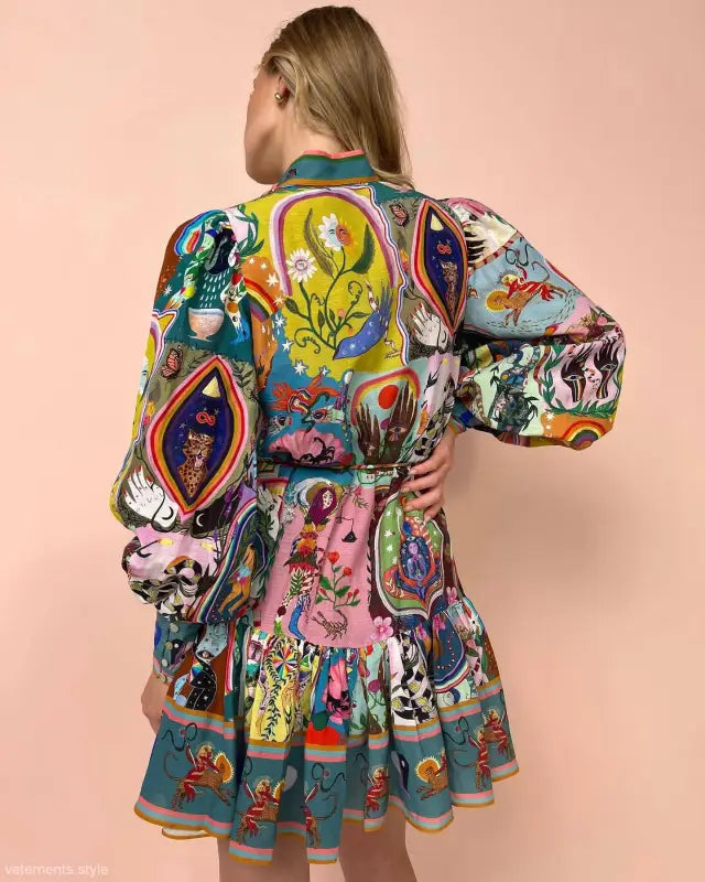 COMFY PRINTED LACE UP COTTON DRESS-VETEMENTS