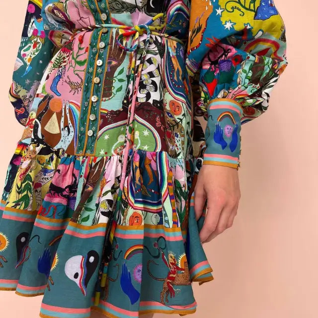 COMFY PRINTED LACE UP COTTON DRESS-VETEMENTS