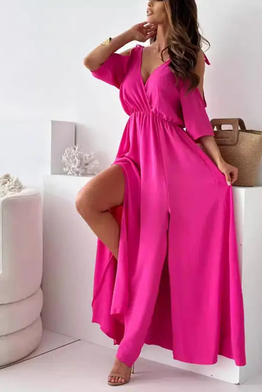 Hot pink cold-shoulder maxi dress from Elegant Rose Red Sling Mid Length Dress collection