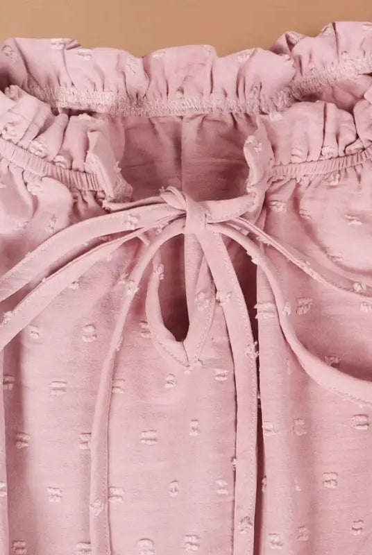 Pink ruffled blouse with tie, perfect vacation dress for summer or maxi dress style