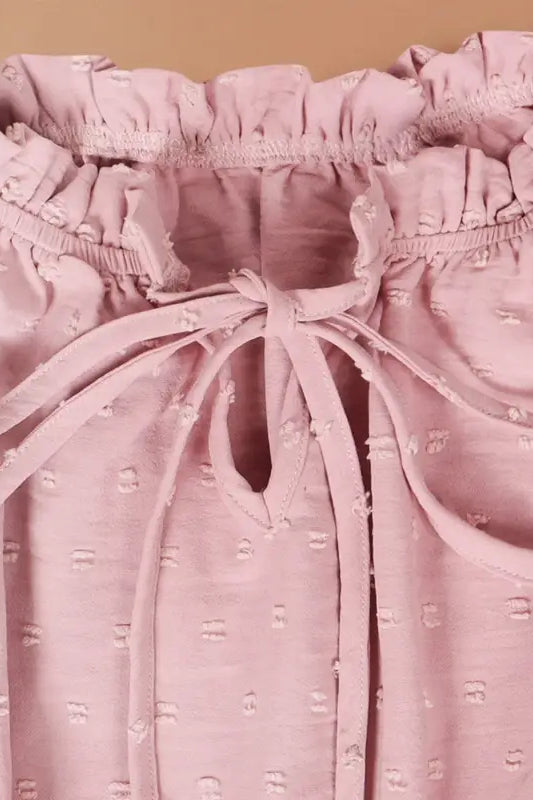 Pink ruffled blouse with tie, perfect vacation dress for summer or maxi dress style