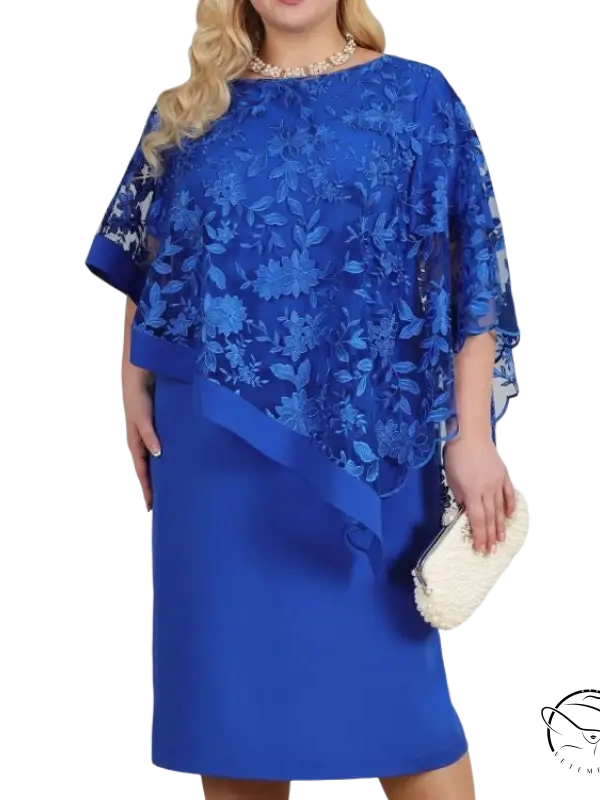 Elegant royal blue ruffled slim midi dress with butterfly sleeves