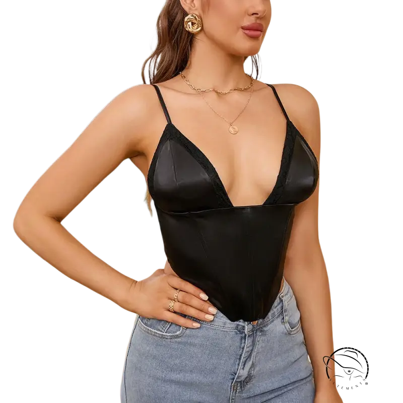 Elegant black satin lace corset top