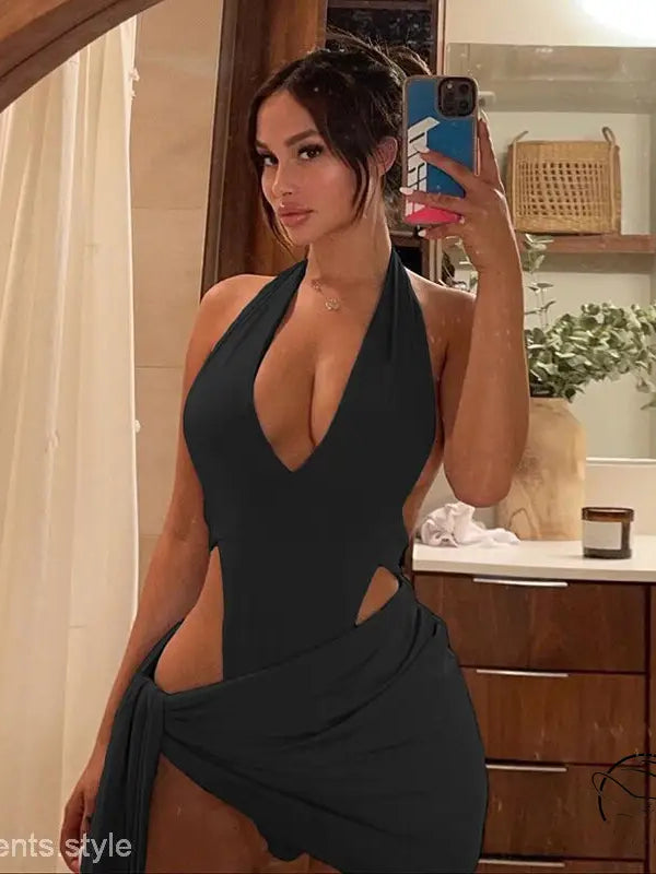 SEXY BACKLESS BODYSUIT HIP SKIRT OUTFIT-VETEMENTS