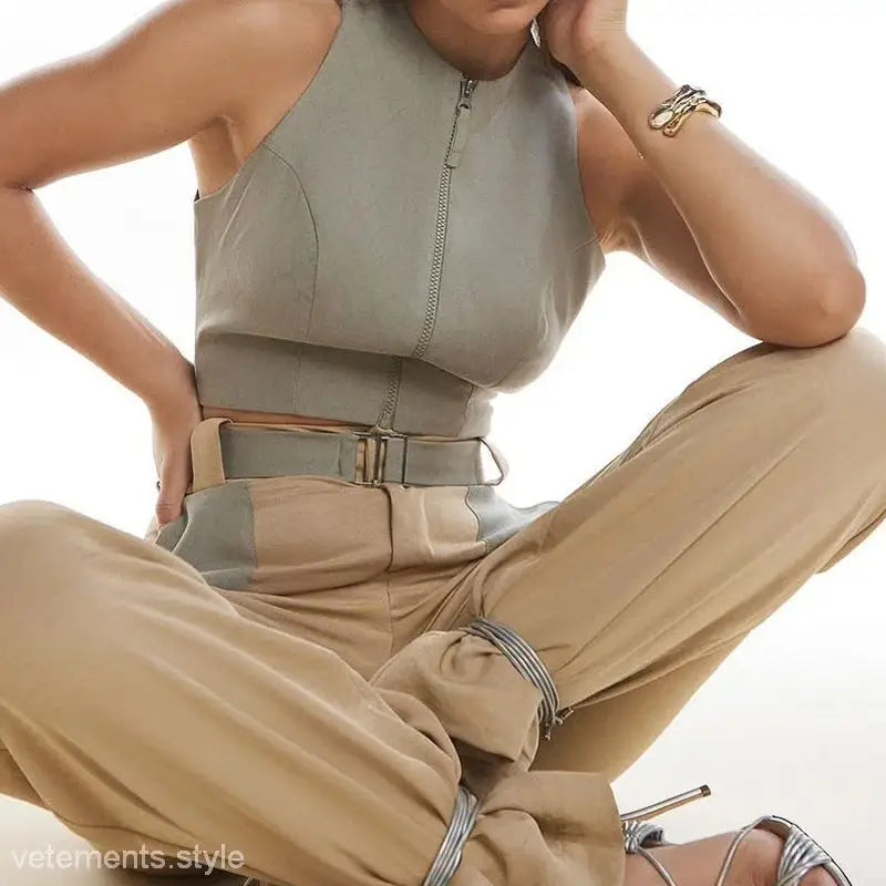 Woman’s fashion outfit featuring a casual two-piece set with trousers two piece from Vetements Style