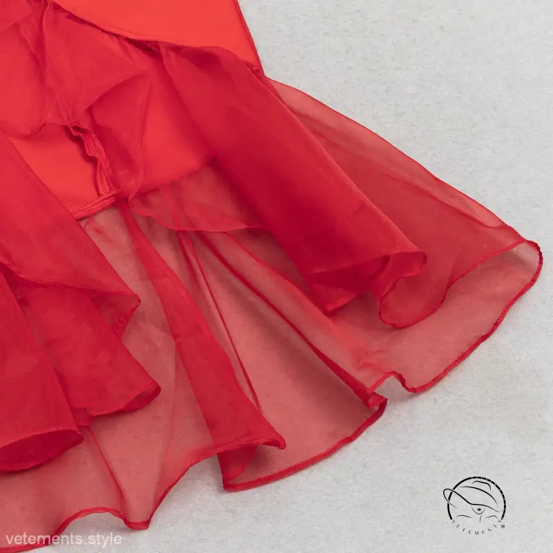 Sexy fishtail long bandage dress with vibrant red chiffon skirt