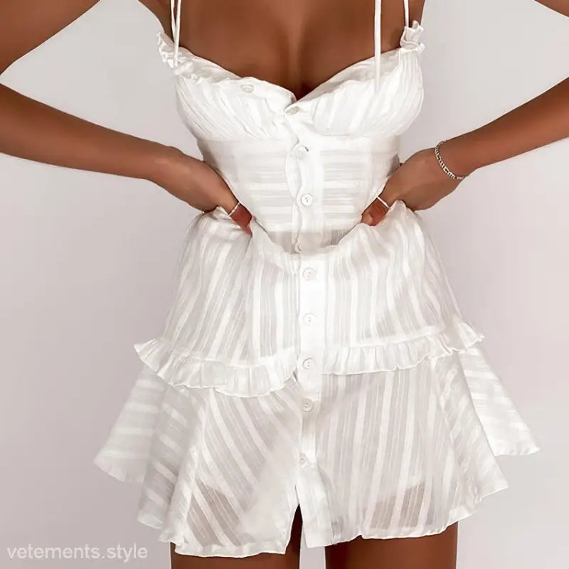 Elegant Lama Cotton Ruffle Sleeveless Dress, a sexy white dress cotton for summer events