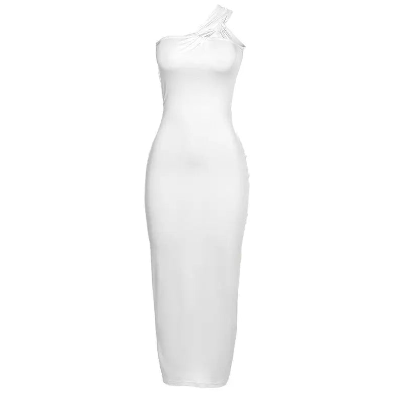 White sexy oblique shoulder backless fit hip dress for summer elegance