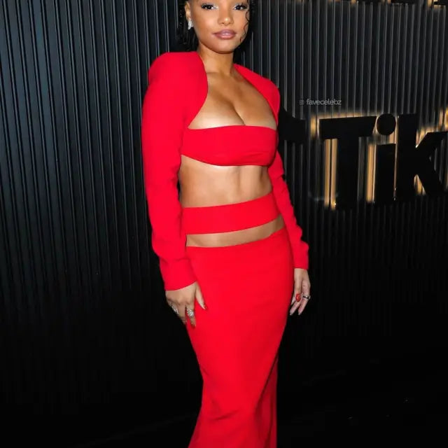 Elegant Stretch Bandage Dress in striking red with cutouts and long sleeves for a sexy look