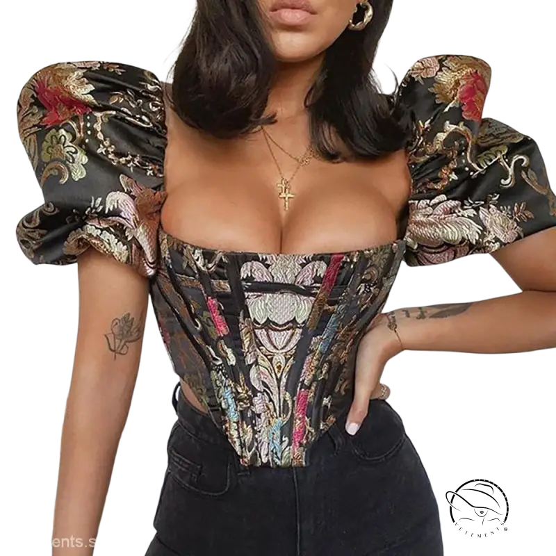Elegant short sleeve boning corset top with puff sleeves