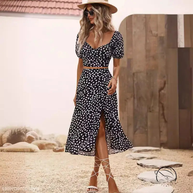 ELEGANT SHORT SLEEVE SPLIT SKIRT SET-VETEMENTS