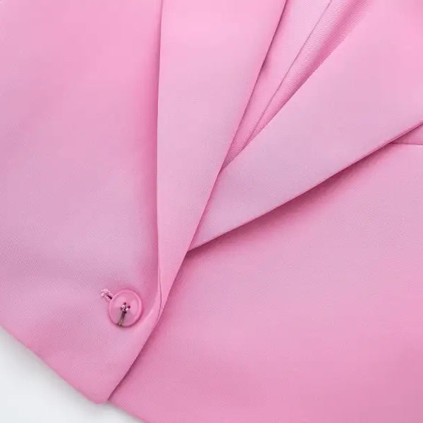 Pink casual blazer suit with button closure, ideal for office and casual wear