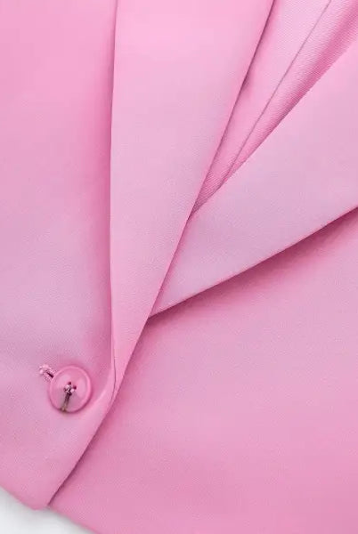 Pink casual blazer suit with button closure, ideal for office and casual wear