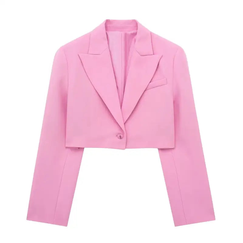 Pink cropped blazer as part of elegant casual blazer suit, short small blazer style
