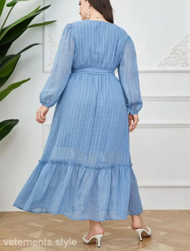 Elegant Sky Dress featuring a blue chiffon maxi dress with lace details