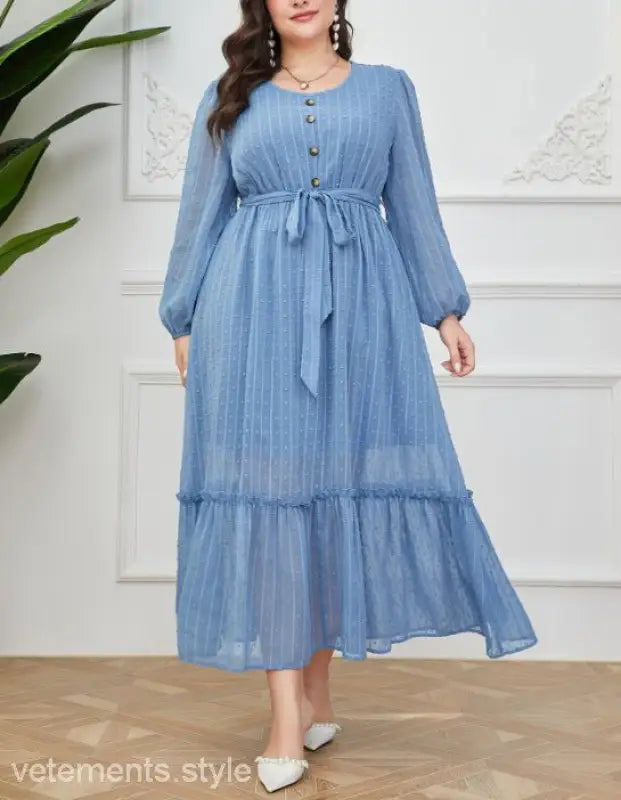 Elegant Sky Dress featuring a beautiful blue chiffon maxi dress with lace details