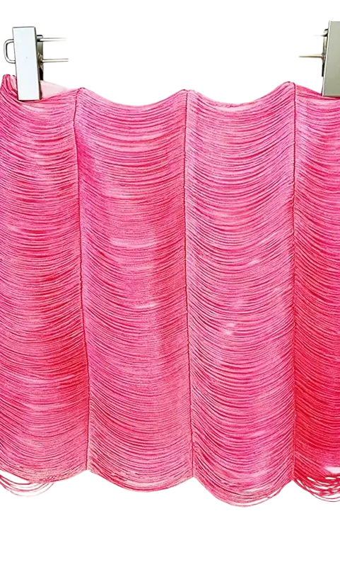 Pink layered mini skirt with ruched texture, perfect for the Stars Tassel Short Jacket set