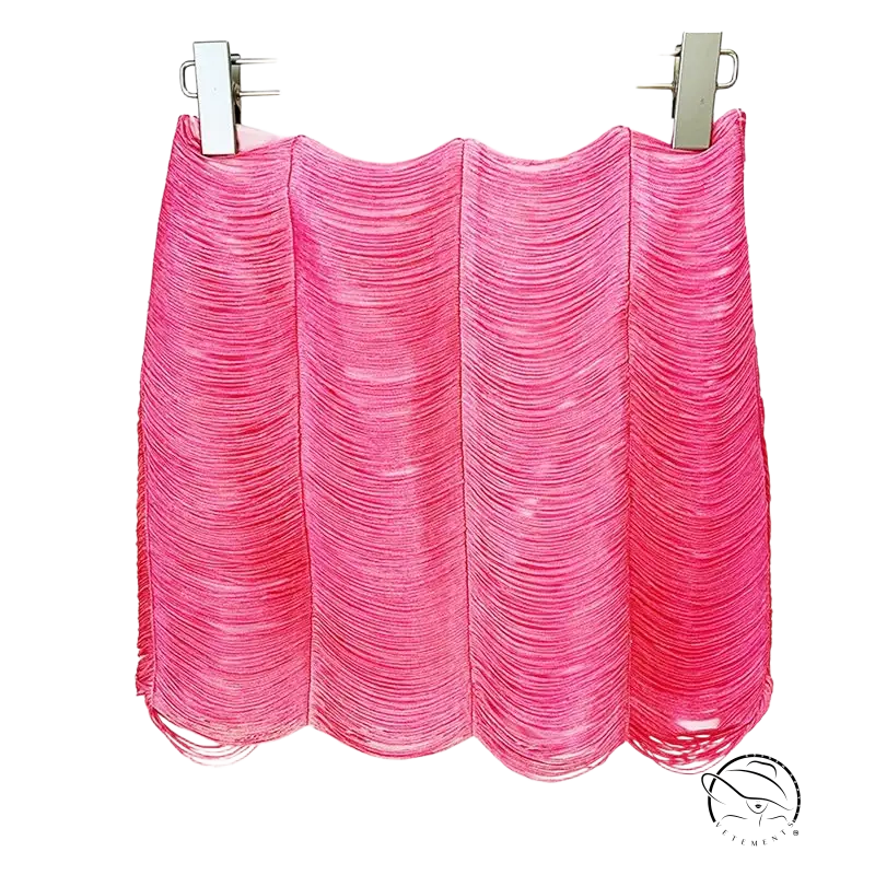 Pink ruched mini skirt in stars tassel short jacket set