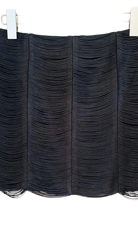 Black textured mini skirt with pleats on hanger in stars tassel short jacket