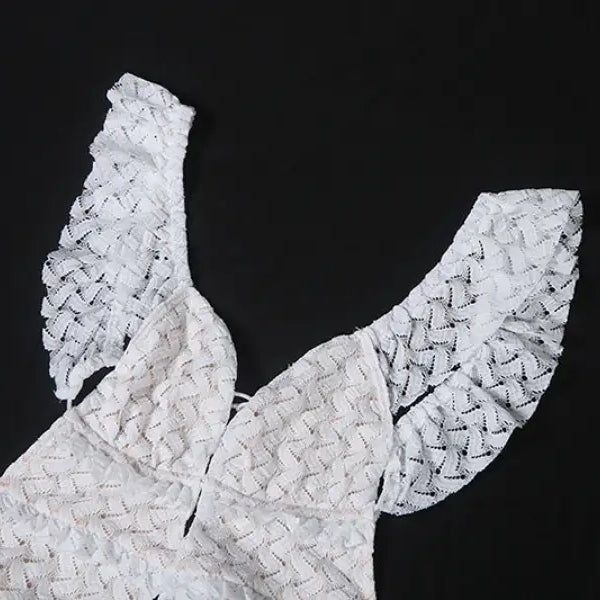 White lace top with ruffled sleeves on an Elegant Slim Fit Evening Dress