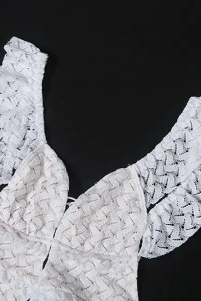 White lace top with ruffled sleeves on an Elegant Slim Fit Evening Dress