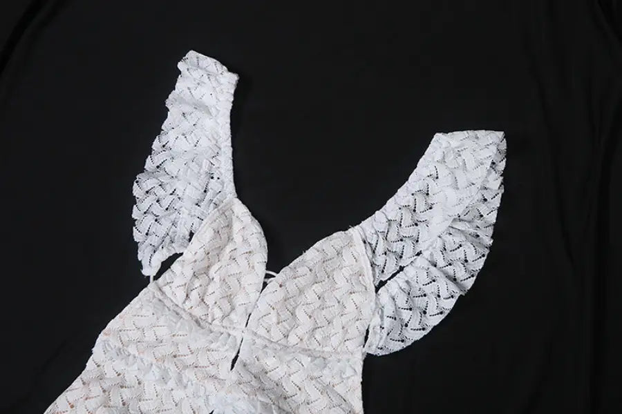 White lace top with ruffled sleeves on an Elegant Slim Fit Evening Dress