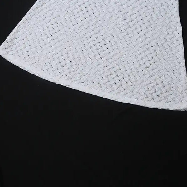 White crocheted triangular cloth of an elegant slim fit evening dress with backless design