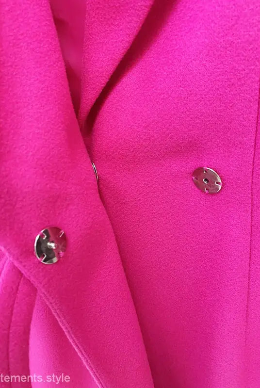 Bright pink star woolen coat featuring silver buttons and a slim fit bow detail