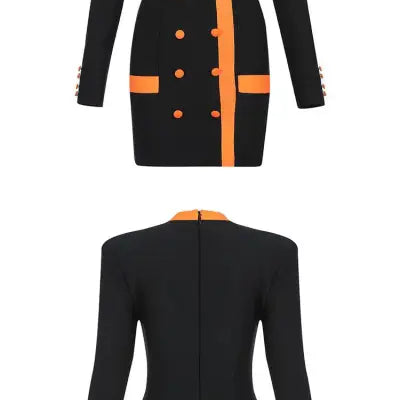 Black and orange double-breasted vetements dress, sexy langry spring fall bodycon style